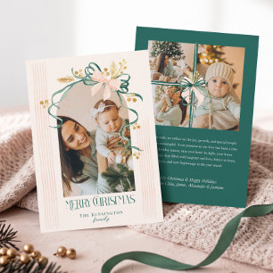 Elegante Tarjeta de Navidad Foto con Arco de Lazo