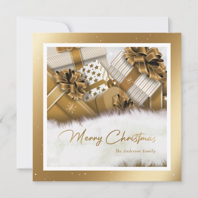 Elegante tarjeta de Navidad Gold Merry (Anverso)