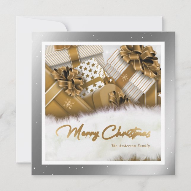 Elegante Tarjeta de Navidad Gold Silver Merry (Anverso)
