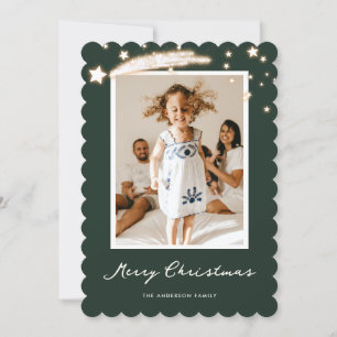 Elegante tarjeta de Navidad Green Starry Photo Mer