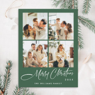 Elegante Tarjeta de Navidad Minimalista con 4 Foto
