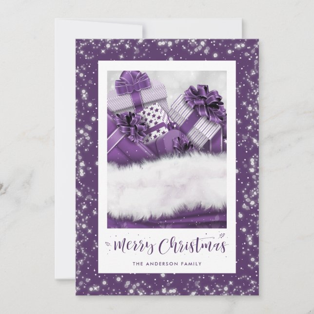Elegante Tarjeta de Navidad Purple Merry (Anverso)