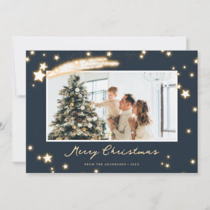 Elegante tarjeta de Navidad Starry Blue Photo Merr