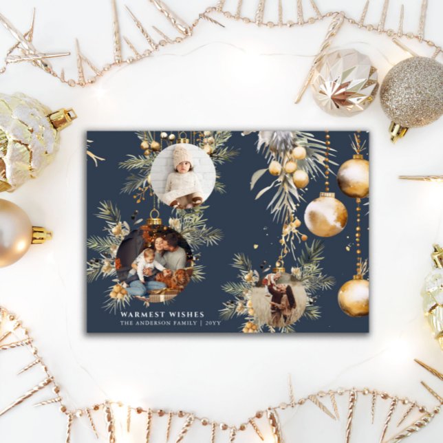 Elegante tarjeta de Navidades azules de los orname (Subido por el creador)