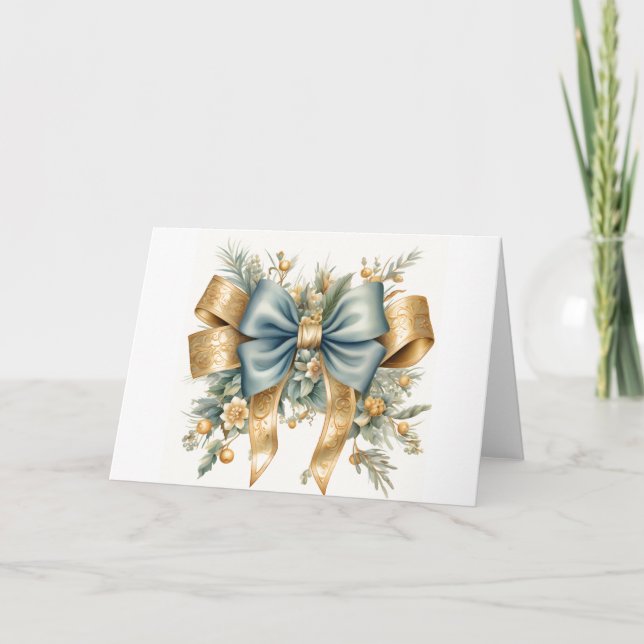Elegante tarjeta de Navidades azules y dorados (Anverso)