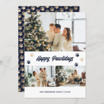 Elegante tarjeta de Navidades Blue Gold Happy Pawl