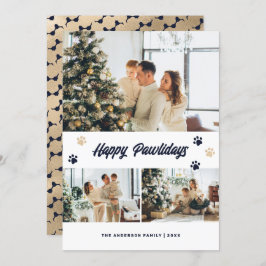 Elegante tarjeta de Navidades Blue Gold Happy Pawl