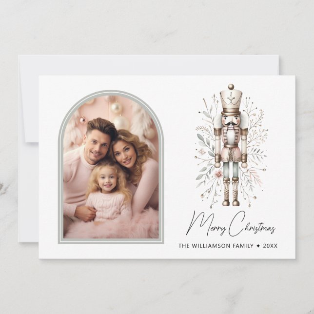 Elegante Tarjeta de Navidades Botánicos Nutcracker (Anverso)
