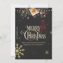 Elegante tarjeta de Navidades con decoración dorad