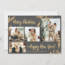 Elegante tarjeta de Navidades con hojas de gris do