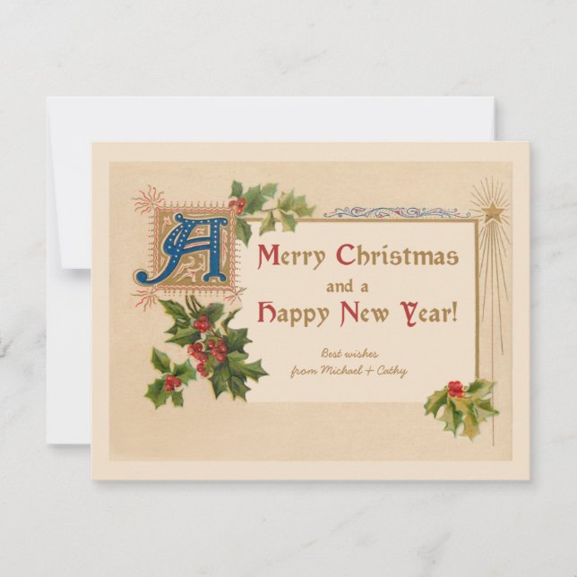 Elegante tarjeta de Navidades con iluminación vint (Anverso)