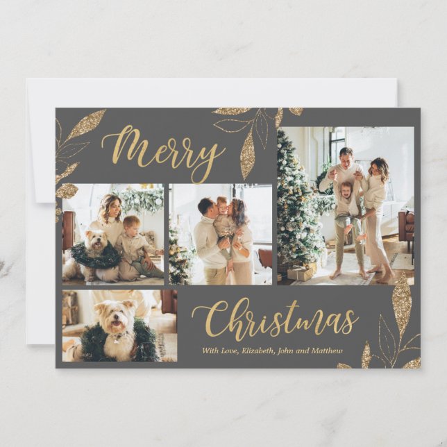 Elegante tarjeta de Navidades de Collage de fotos  (Anverso)