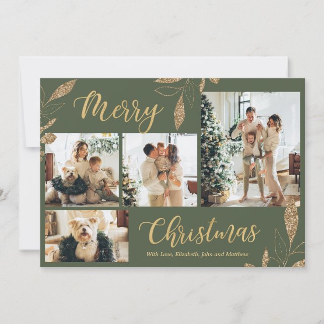 Elegante tarjeta de Navidades de Collage de fotos  (Anverso)