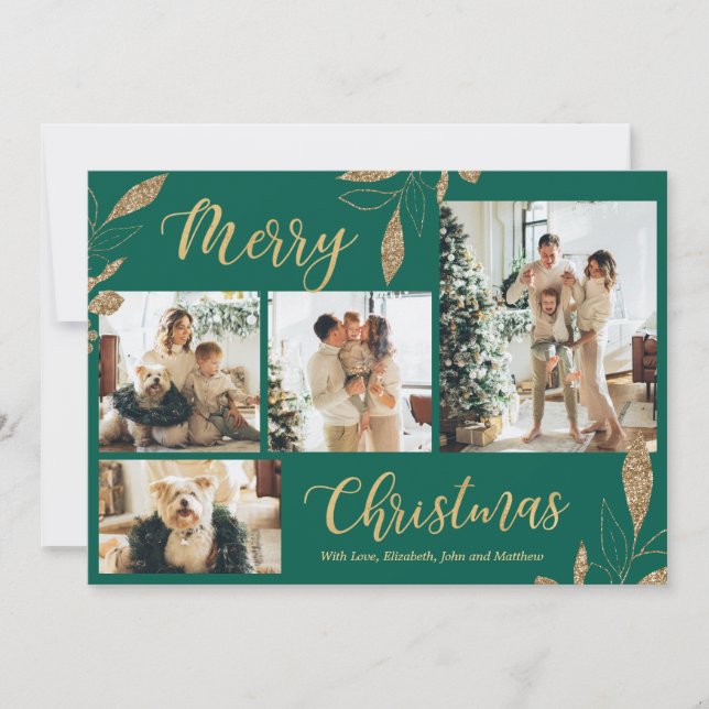 Elegante tarjeta de Navidades de Collage de fotos  (Anverso)