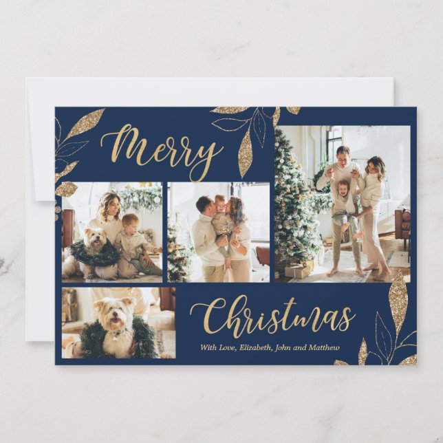 Elegante tarjeta de Navidades de Collage de fotos  (Anverso)