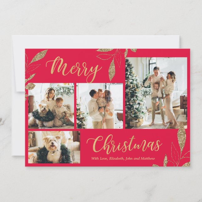 Elegante Tarjeta de Navidades de Collage de fotos  (Anverso)