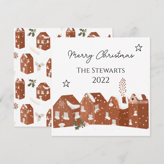 Elegante tarjeta de Navidades de estilo nórdico pe (Anverso / Reverso)