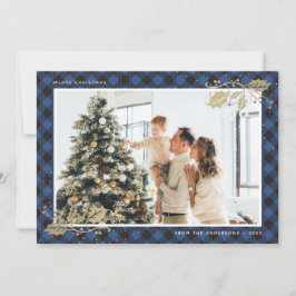 Elegante tarjeta de Navidades de foto de Blue Gold