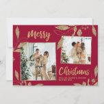 Elegante tarjeta de Navidades de foto de Bordo Gol<br><div class="desc">Elegante, moderno Burgundy y Botánica de Oro 2 Collages de fotos de la tarjeta de felicitación navideña de navidad. Esta festividad, fantástica foto de dos (2) fotos en la planilla de la tarjeta de vacaciones delantera, presenta un collage de fotos de bonito, hojas botánicas de Relieve metalizado de oro falsas,...</div>