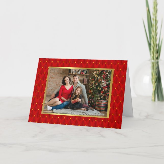 Elegante tarjeta de Navidades de foto roja y de ár (Anverso)