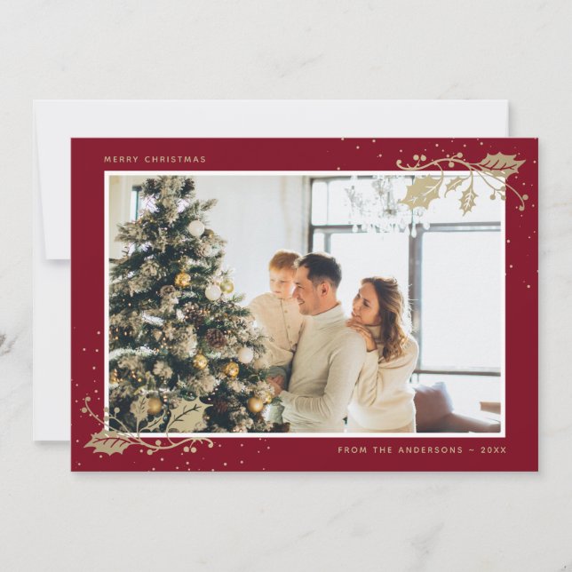Elegante tarjeta de Navidades de fotografía de oro (Anverso)