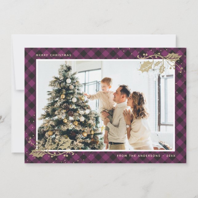 Elegante Tarjeta de Navidades de fotografía Purple (Anverso)