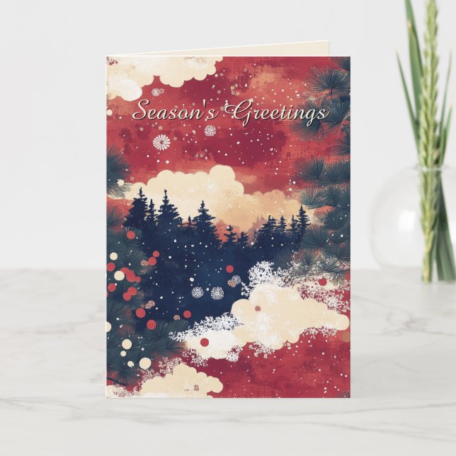 Elegante tarjeta de Navidades de la escena de niev (Anverso)
