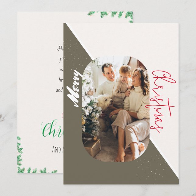 Elegante tarjeta de Navidades de la familia fotogr (Anverso / Reverso)