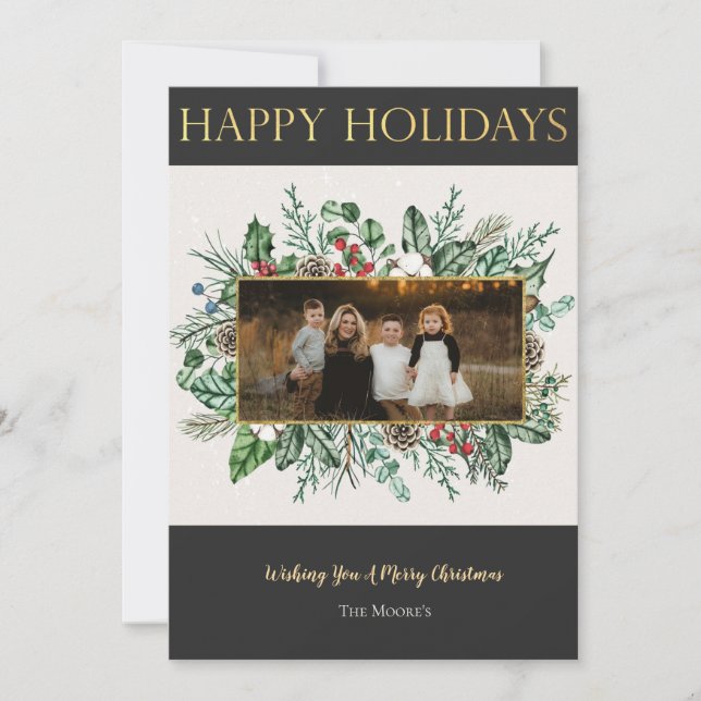 Elegante tarjeta de Navidades de la vegetación (Anverso)