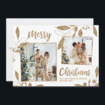 Elegante tarjeta de Navidades de oro para 2 Collag<br><div class="desc">Elegante, moderno, blanco y botánico dorado 2 Collages de fotos de la tarjeta de felicitación navideña de navidad. Esta festividad, fantástica foto de dos (2) fotos en la planilla de la tarjeta de vacaciones delantera, presenta un collage de fotos de bonito, hojas botánicas de Relieve metalizado de oro falsas, bayas...</div>