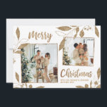 Elegante tarjeta de Navidades de oro para 2 Collag<br><div class="desc">Elegante, moderno, blanco y botánico dorado 2 Collages de fotos de la tarjeta de felicitación navideña de navidad. Esta festividad, fantástica foto de dos (2) fotos en la planilla de la tarjeta de vacaciones delantera, presenta un collage de fotos de bonito, hojas botánicas de Relieve metalizado de oro falsas, bayas...</div>