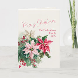 Elegante tarjeta de Navidades de Poinsettias Rosa