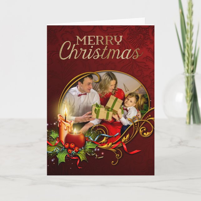 Elegante tarjeta de Navidades fotográficos con vel (Anverso)