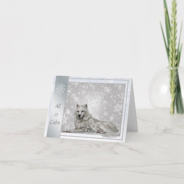 Elegante tarjeta de Navidades Lobo Plateado (Anverso)