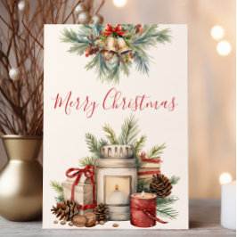 Elegante tarjeta de Navidades verdes y rojos