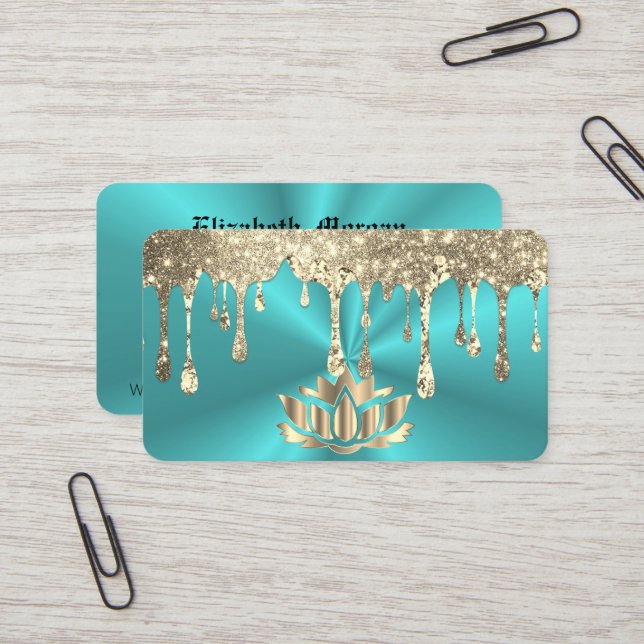 Elegante tarjeta de negocios azul oscuro de loto f (Anverso/Reverso In Situ)