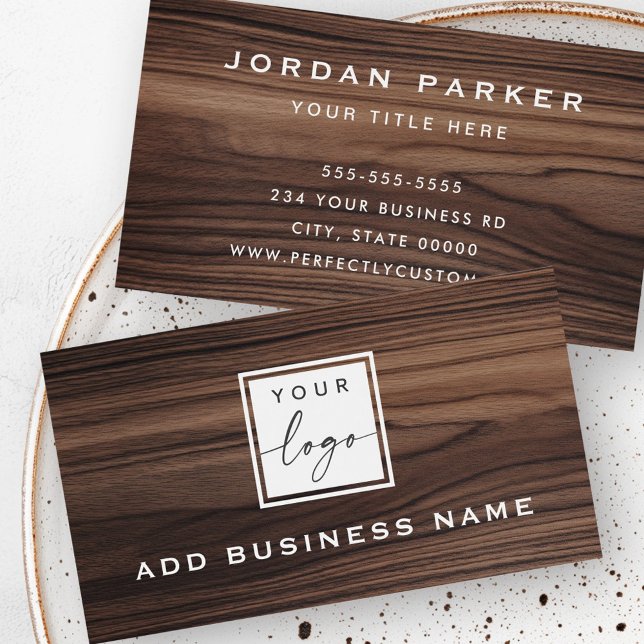 Elegante tarjeta de negocios de apariencia de gran (Elegant brown wood grain look logo business card)