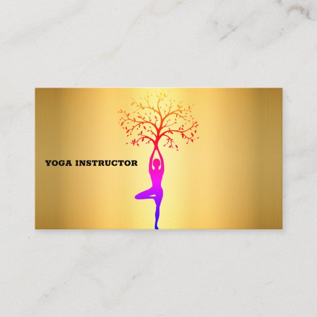 Elegante tarjeta de negocios de yoga dorado para s (Anverso)