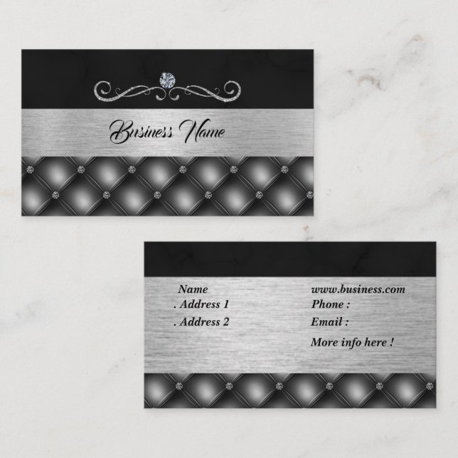 Elegante tarjeta de negocios Diamond Black Silver (Anverso / Reverso)