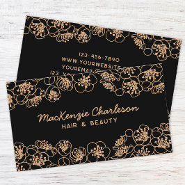 Elegante Tarjeta de Negocios Floral Black Gold