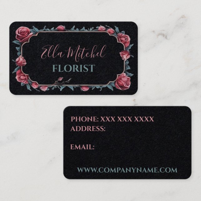 Elegante tarjeta de negocios florista con rosas (Anverso / Reverso)