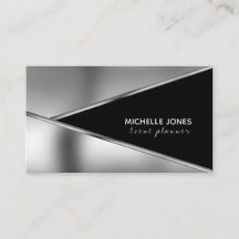 Elegante tarjeta de negocios metálica de plata y n