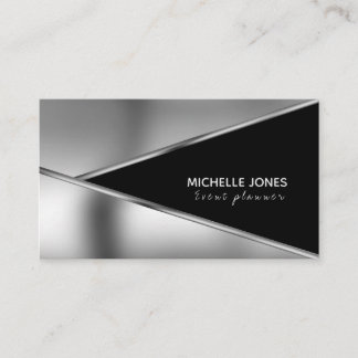 Elegante tarjeta de negocios metálica de plata y n