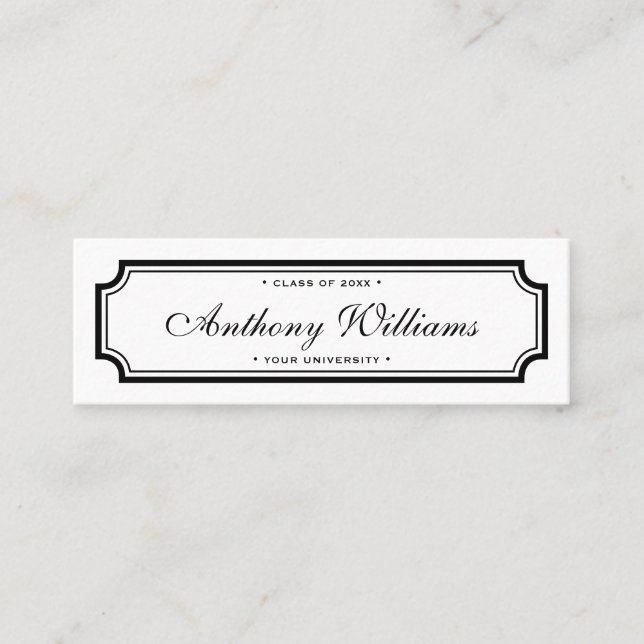 Elegante tarjeta de nombre de graduación blanca de (Anverso)