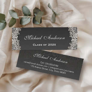 Elegante tarjeta de nombre de graduación de damasc