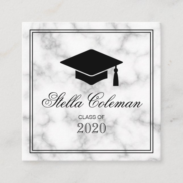 Elegante tarjeta de nombre de mármol de graduación (Anverso)