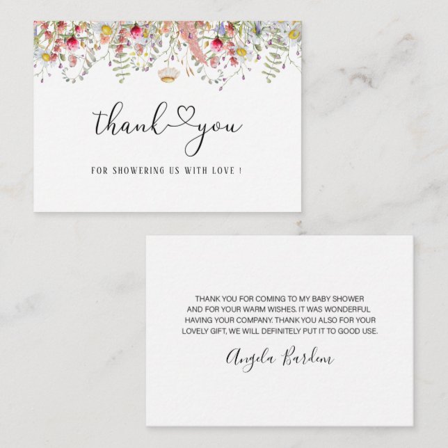 Elegante tarjeta de nota de agradecimiento a Flor  (Anverso / Reverso)