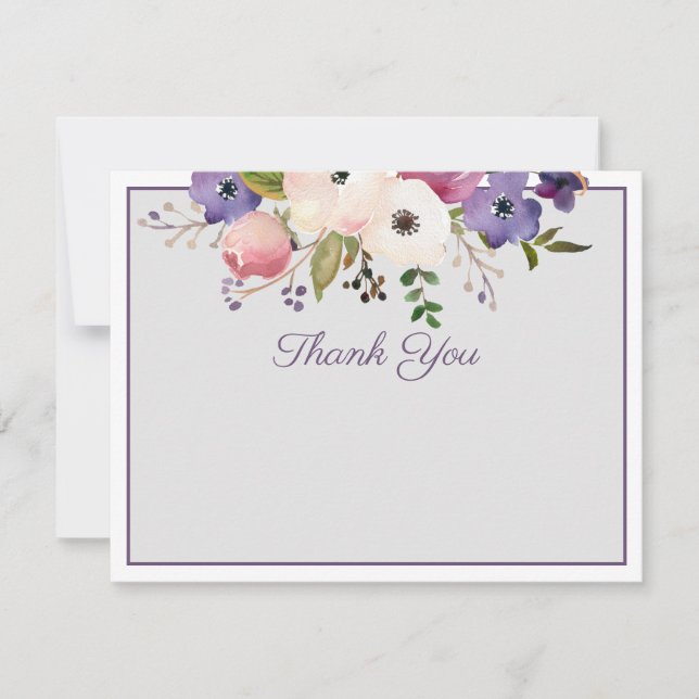 Elegante Tarjeta De Nota De Agradecimiento Floral (Anverso)