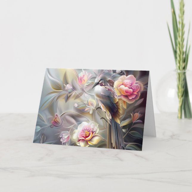Elegante Tarjeta de Nota de Ave Pastel Floral Safa (Anverso)