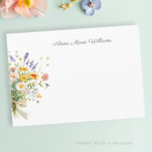 Elegante Tarjeta de Nota de Flor Silvestre Boho